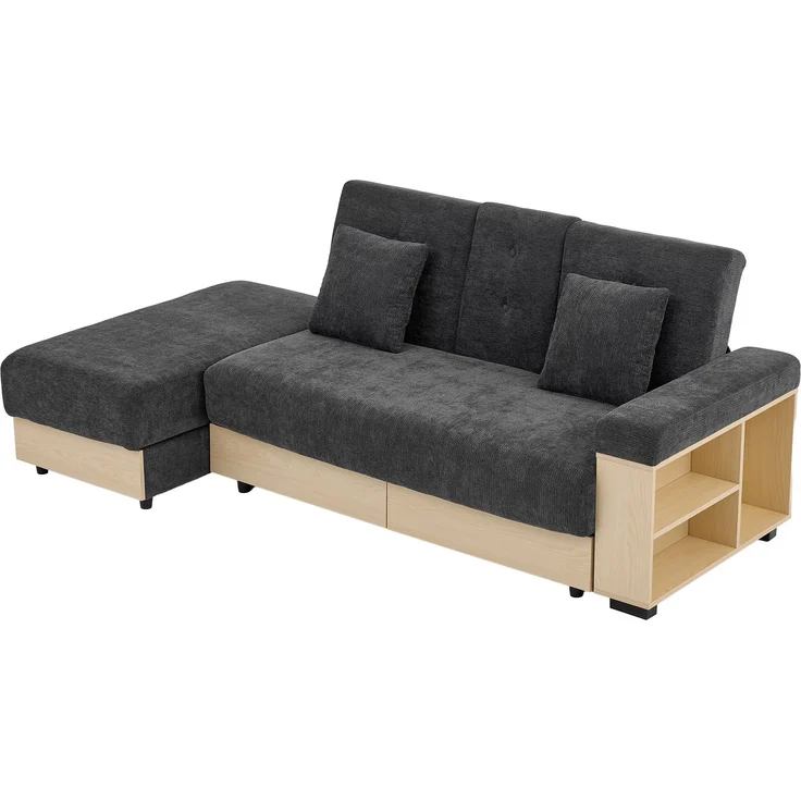 Merax Wohnlandschaft Sofa mit Stauraum, 3-fach verstellbarer Rückenlehne, Schlafsofa mit Schubladen, Chenille-Stoff, Getränkehalter & Stauraumhocker, grau – Bild 9
