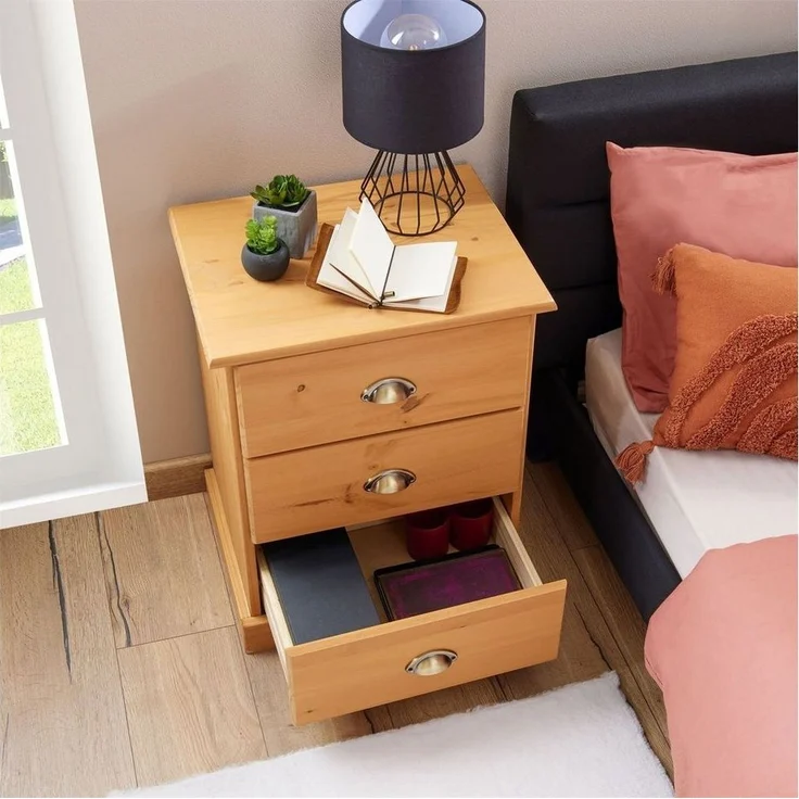 IDIMEX Nachtkommode PARIS, Nachtkommode Nachtkästchen Nachttisch Kiefer massiv 3 Schubladen gebei – Bild 3