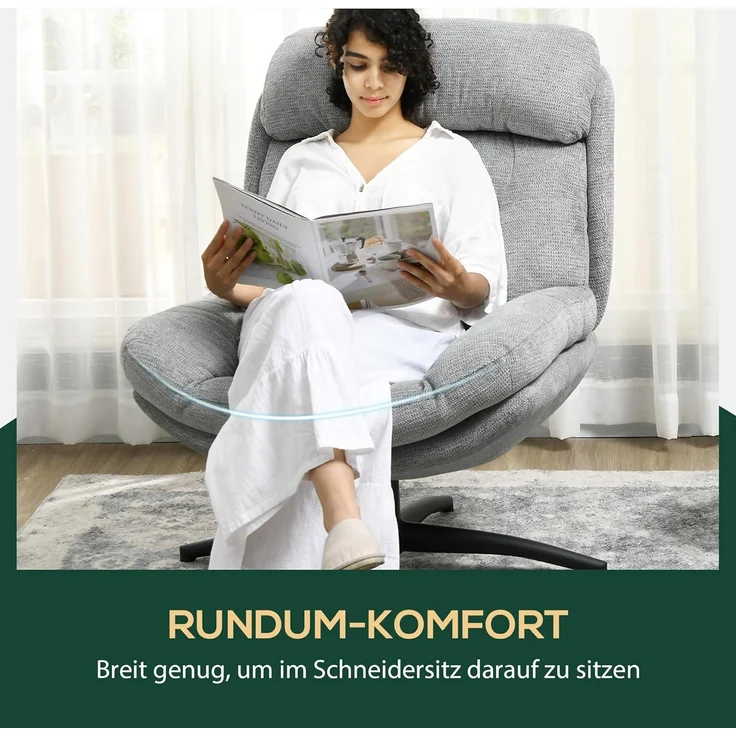 HOMCOM Relaxsessel Drehbar Loungesessel mit Wasserabweisend Chenille-Optik (Polsterstuhl, 1-St, Sessel), für Wohnzimmer, Grau – Bild 3