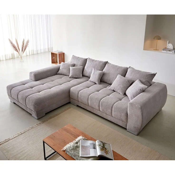 Ecksofa Josea 300x220 cm Cord Silbergrau Ottomane links – Bild 4