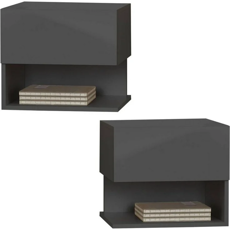 BMG Möbel Nachtschrank Faro 2 (Nachtkonsole) grifflose Schublade, wandhängend, links rechts montierbar – Bild 1