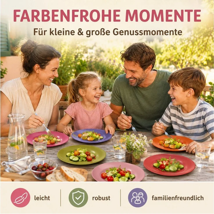 rice Teller-Set Melamin Teller Set 6er farbenfroh für Alltag & Outdoor (6-tlg), Melamin, Robust – Bild 4