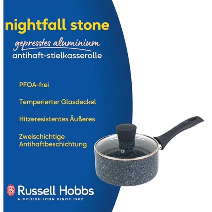 Russell Hobbs RH00844EU antihaftbeschichteter Topf - 16cm/1. 2L Stielkasserolle mit Hartglasdeckel, induktion Stieltopf, Gemüse/Suppetopf mit Bakelit-griff und Hitzebeständiges Äußeres, Nightfall Stone – Bild 3