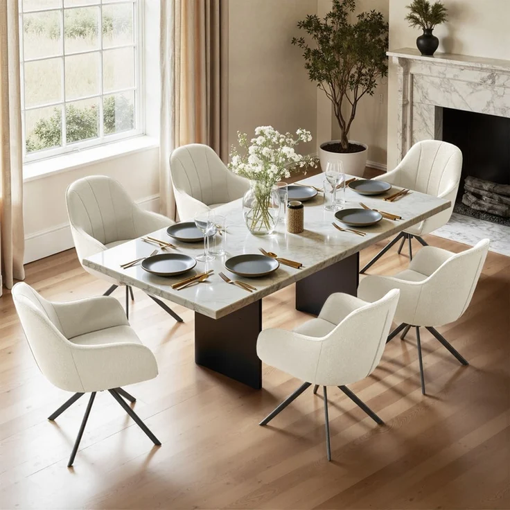 Hawthyhome 4-Fußstuhl Esszimmerstuhl drehbar mit Armlehne, 360° Drehfunktion, ergonomische Sitzschale, Samtbezug, stabiles schwarzes Metallgestell, moderner Küchenstuhl für Esszimmer, Wohnzimmer, Büro & Homeoffice, Beige – Bild 6