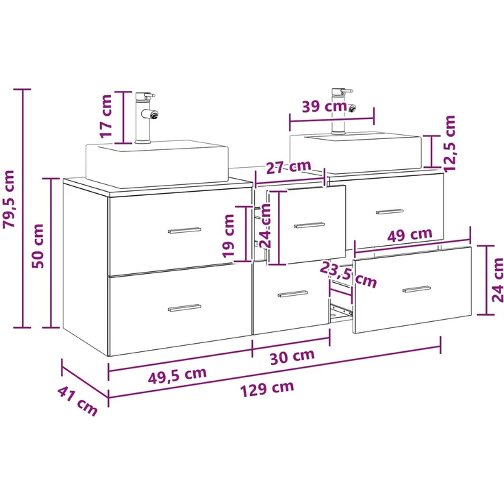 vidaXL Badezimmerschrank-Set 3 stk. Sonoma-Eiche 129 x 41 x 79,5 cm 3405845 – Bild 10