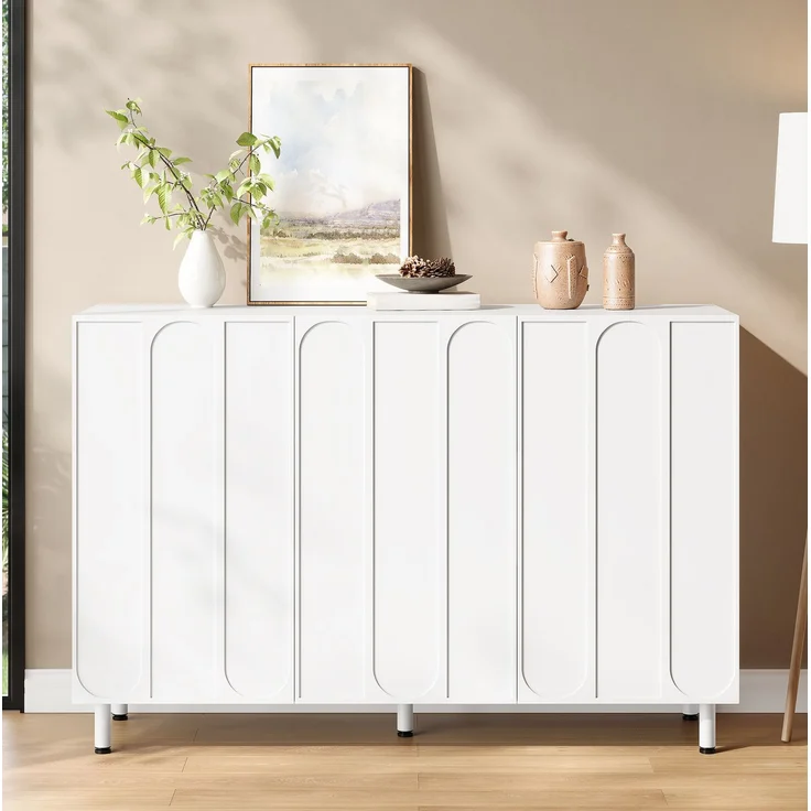 DESVIAE Sideboard Weiß aus MDF/Spanplatte – 120x80x37 cm – 3 Türen, verstellbare Böden – Bild 1