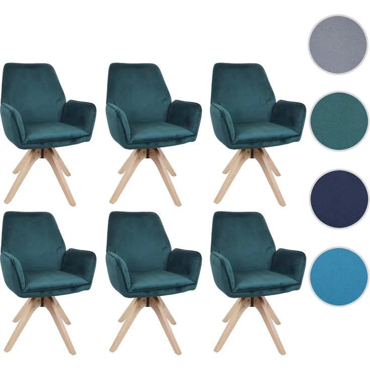 6er-Set Esszimmerstuhl HWC-G67, Esstischstuhl Küchenstuhl mit Armlehne, drehbar Holz Samt 320 g/m² MVG ~ grün – Bild 10