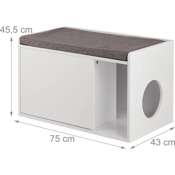 Katzenschrank mit Sitzauflage, weiß, 45,5 x 75 x 43 cm – Bild 4