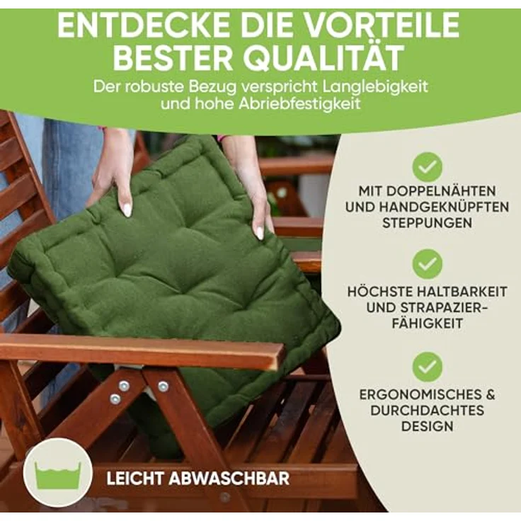 Gräfenstayn Sitzkissen 4er Set 40x40 cm mit 8 cm Polsterung aus 100 % Baumwolle -, robustes Sitzkissen für Indoor & Outdoor, bequemes Bodenkissen – Bild 6