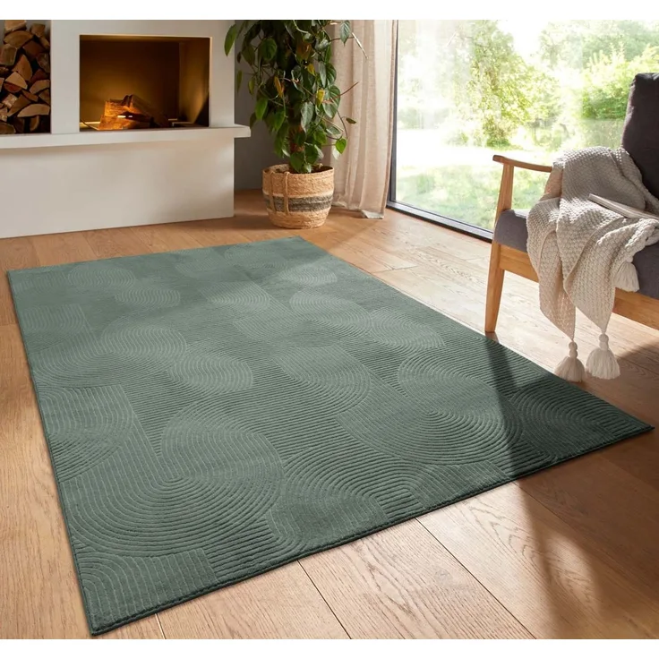 TaraCarpet Teppich TaraCarpet Homestyle 390 Wellen, rechteckig, Höhe: 10 mm, Felloptik hoch-tief weich waschbar Welle hellgrün 60x120