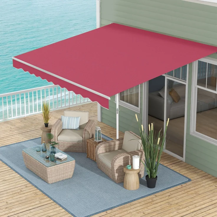 JARDJ Manuelle Markise 395 x 245 cm mit Kurbel, Balkon-, Terrassen- und Balkonmarkise, Aluminium und Polyestergewebe 280 g/m², UV-beständig, rot – Bild 4