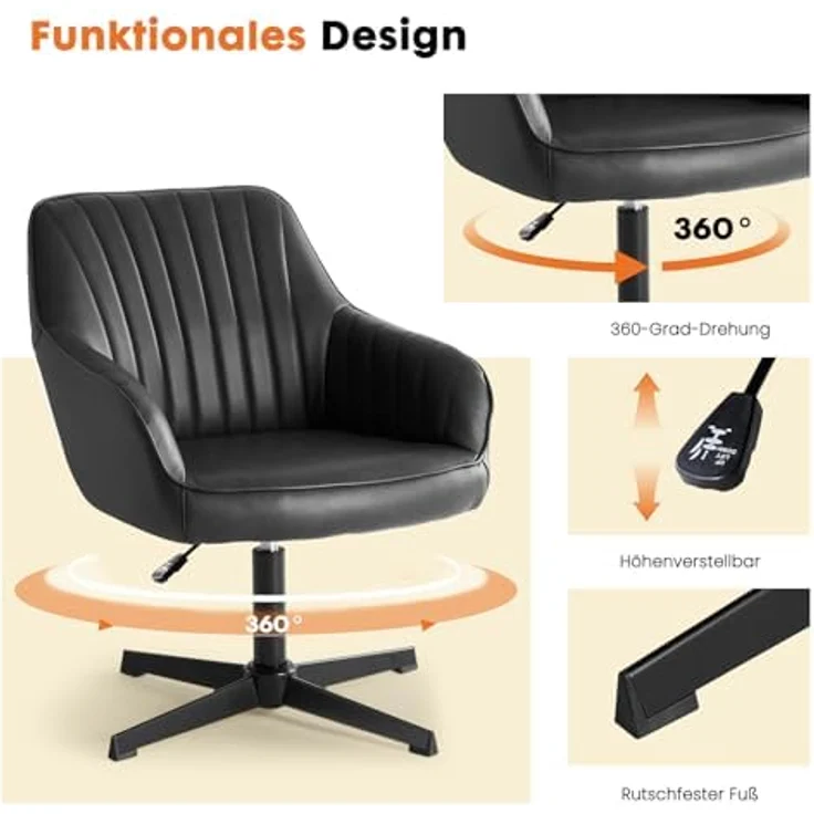 Sweetcrispy Esszimmerstühle, Küchenstuhl Drehbar & Höhenverstellbar - Leder Sessel Esstisch mit Armlehne, 360° Drehstuhl Esszimmer in Schwarz, 6 Stück – Bild 6