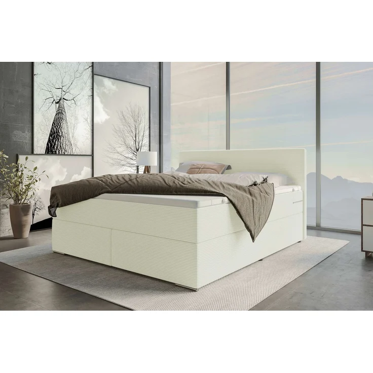 Sofa Dreams - Boxspringbett Valerio - Cordstoff - Creme - 140x200 cm – Bild 2