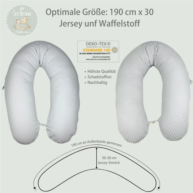 sei Design XXL Stillkissen ergonomisch 190x30, Schwangerschaftskissen Seitenschläferkissen Komfortkissen Erwachsene, Stillkissen-Bezug aus Jersey und Waffelstoff, Pregnancy Pillow Baby – Bild 3