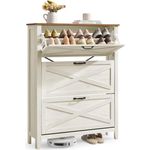 Vasagle Schuhschrank für 18-24 Paar Schuhe, 3 Klappen, vintageweiß, 24 x 87 x 123,6 cm