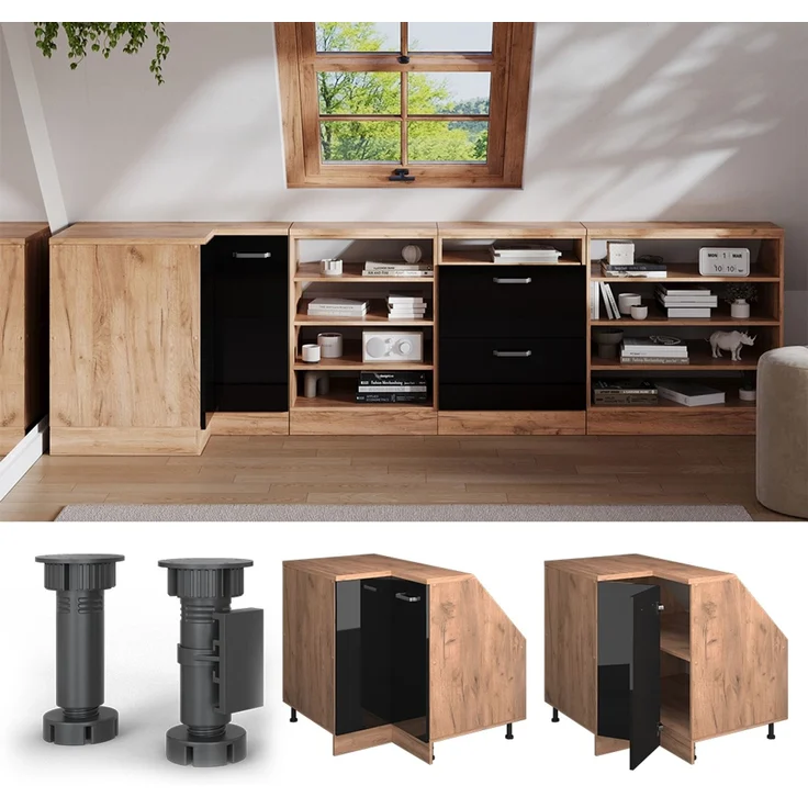 Dachschrägenschrank Eckschrank Rion Schwarz Hochglanz 75.6 x 81.6 cm mit 1 Tür, Schrankkorpus 60 cm Tiefe Vicco – Bild 5