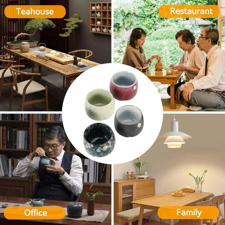 Japanische Keramik Teetassen Set Retro Kung-Fu Tee Sake Becher 4-teilig – Bild 7