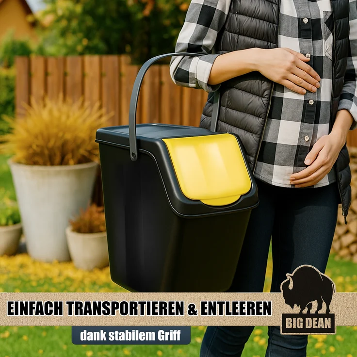 BigDean 3x25L Mülltrennsystem Küchenmülleimer 3 Fächer Stapelbar mit Henkel Abfalleimer Küche – Bild 3