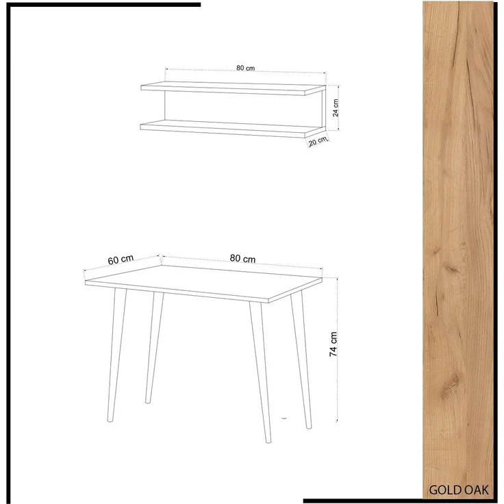 Skye Decor 'Fluse' Schreibtisch, Eiche, 80 x 74 x 60 cm – Bild 5