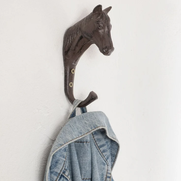 Moritz Wandgarderobe Garderobe Pferdekopf Garderobenleiste Haken Gußeisen Kleiderhaken Garderobenhaken Vintage – Bild 2
