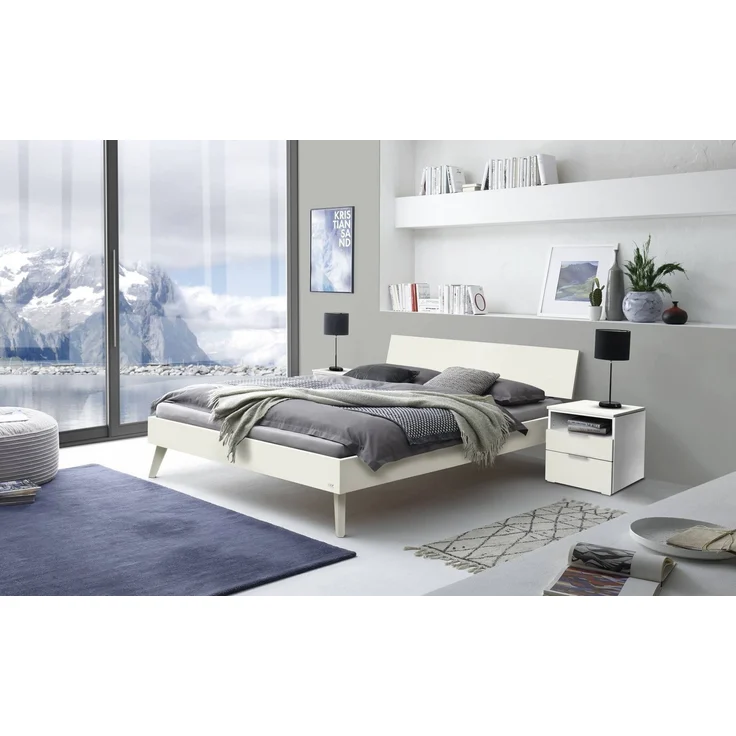 Hasena Bett Ancona Weiß mit schlanken Füßen 100x210 cm, Komforthöhe 25 cm MDF weiss deckend – Trento – Bild 2