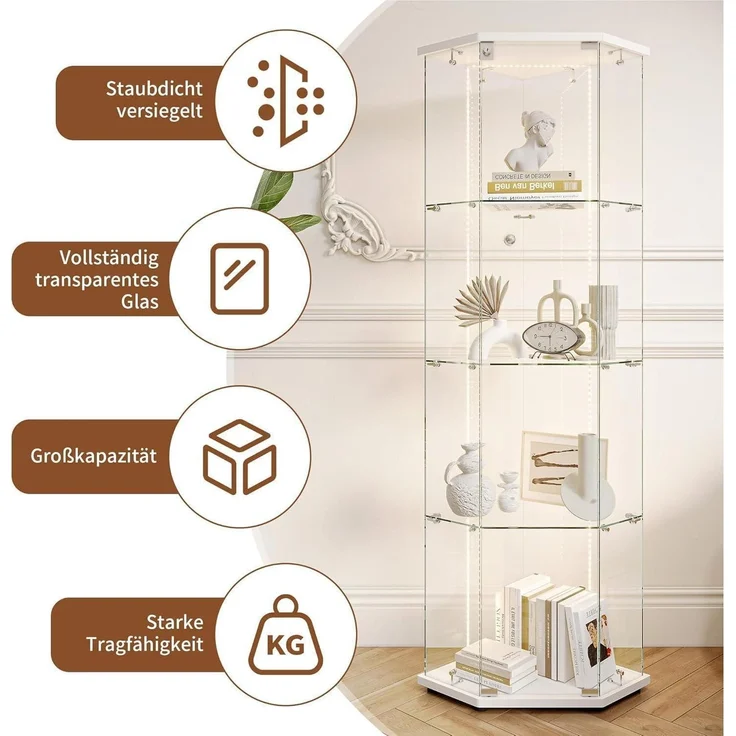 Glasvitrine Standvitrine mit LED Holz 4 Etagen – Bild 9
