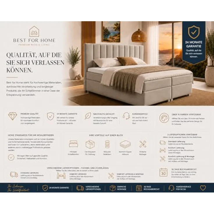 Best for Home Boxspringbett mit Bettkasten Trinity K-10 Bonellfederkern inkl. 7 cm Topper (Bonell-Matratze, gepolstertes Kopfteil, Doppelbett versch. Größen, 140x200 160x200 180x200 200x200 cm), Handwerksqualität, TOP Preis-Leistungs-Verhältnis – Bild 7