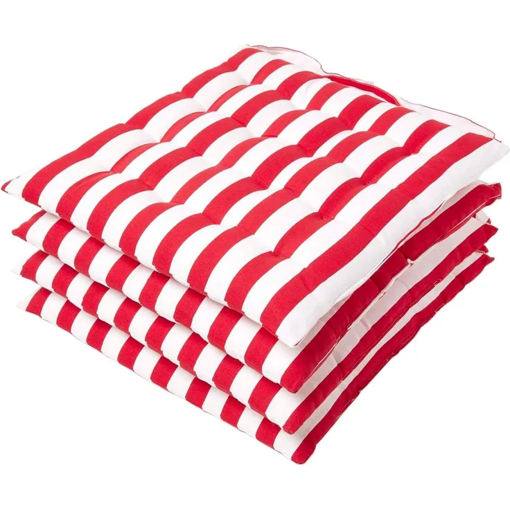 Homescapes Stuhlkissen Sitzkissen mit breiten Streifen, 100% Baumwolle, rot, 4er-Set