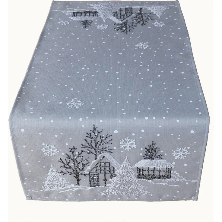 texpot Tischdecke Stickerei Winterdorf Weihnachten Winter (1-tlg)