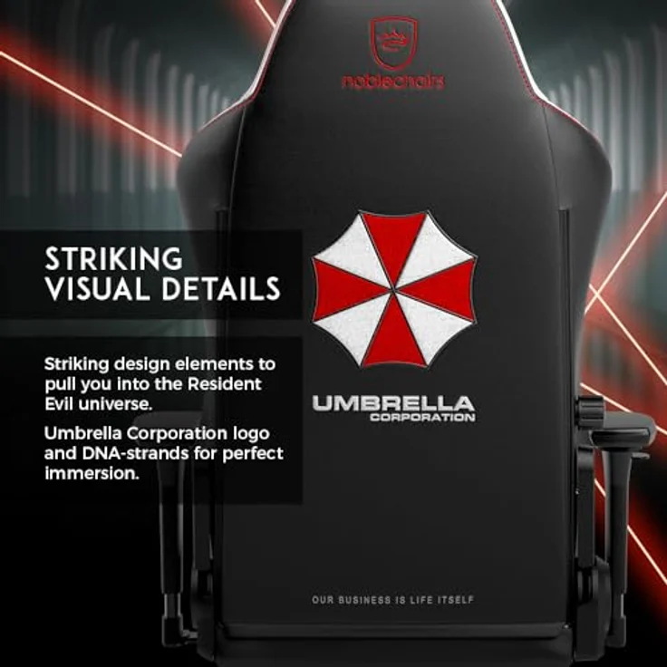 noblechairs HERO Gaming Stuhl - Resident Evil Umbrella Edition, PU-Kunstlederbezug in Schwarz und Weiß, ergonomisch verstellbar, bis 150 kg belastbar – Bild 3