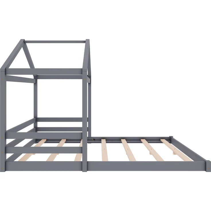 Hausbett 140x200 cm für Kinder, Kinderbett in Hausform mit Lattenrost,modernes Montessori Bett,stabiles Holzhausbett, Grau – Bild 8