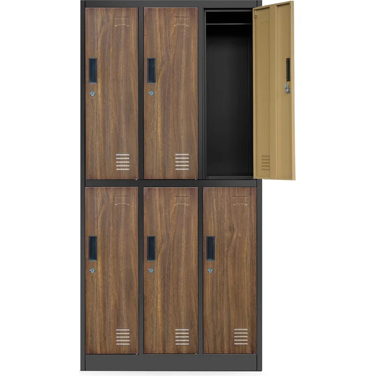 Jan Nowak Schließfachschrank 3B2A Wertfachschrank Metallspind Umkleideschrank 6 Fächer Stahlblech Pulverbeschichtet 185 x 90 x 45 cm (H x B x T) (Anthrazit-Holzoptik)