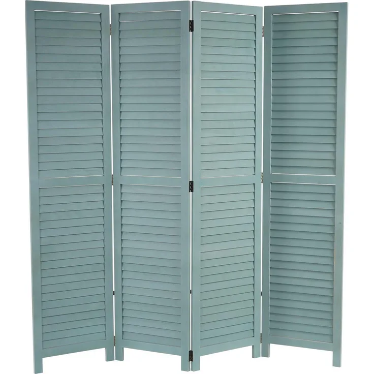 MCW Paravent, Grüner Holz-Raumteiler, 4 Paneele, 160x170x2 cm, Shabby Chic Design
