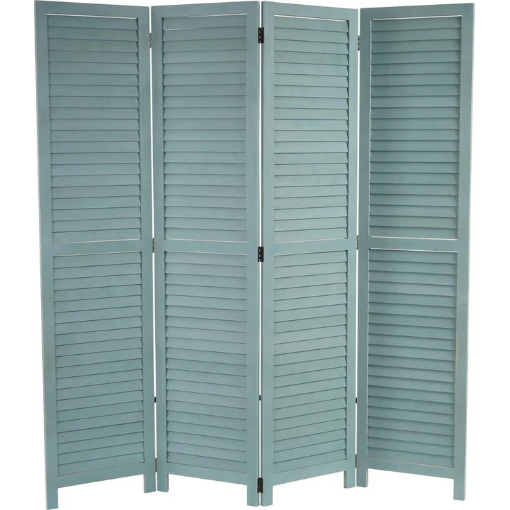 MCW Paravent, Grüner Holz-Raumteiler, 4 Paneele, 160x170x2 cm, Shabby Chic Design