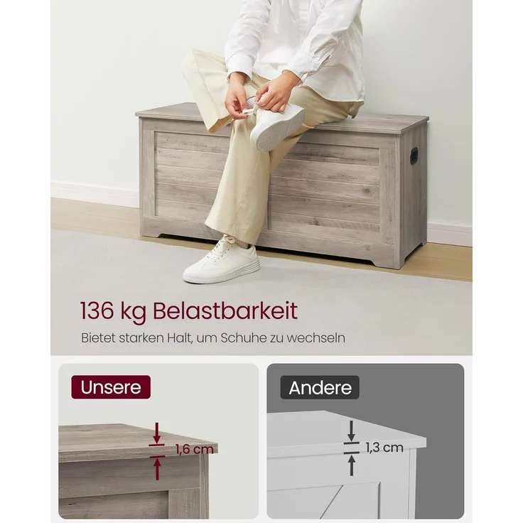 Vasagle Sitzbank, Aufbewahrungsschrank, Spielzeugtruhe, Schuhbank, Sitztruhe, Aufbewahrungsbox,100 x 40 x 46 cm, Greige meliert von Songmics LSBDE061K02 – Bild 7