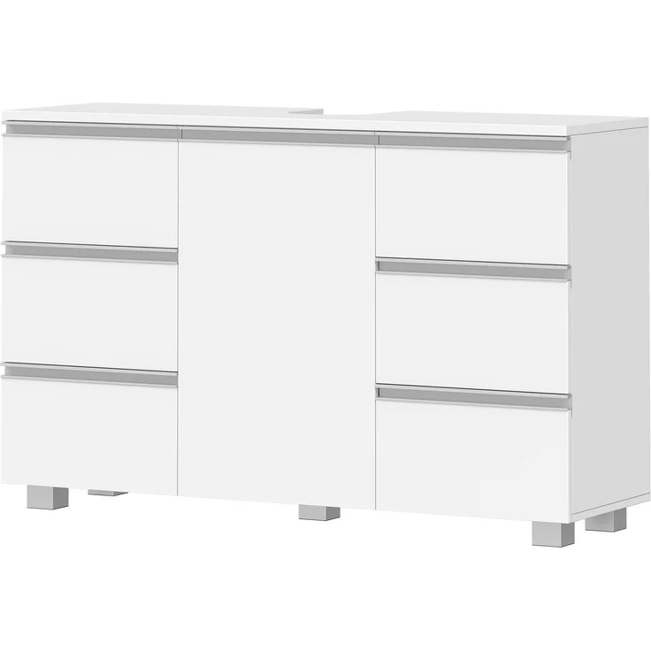 Halupeit Weißer, freistehender Badezimmerschrank mit 6 Schubladen und 1 Tür sowie einem verstellbaren Einlegeboden; Maße: 100,5 x 30,5 x 64,5 cm. – Bild 2