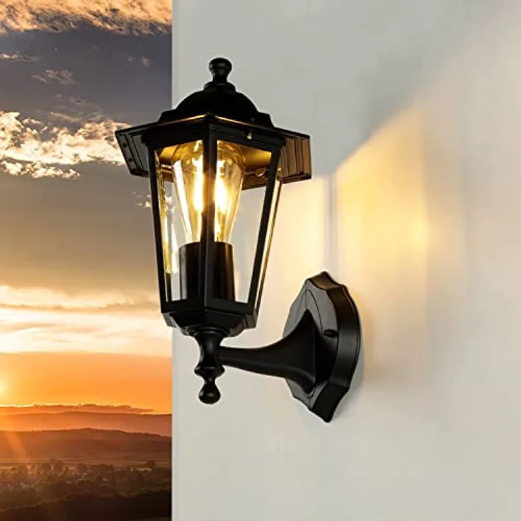 Licht-Erlebnisse PARIS, Außenleuchte aus Aluminium und Glas, Schwarz, IP44, rustikale Wandlaterne für Terrasse und Balkon, H:36 cm, E27 Fassung