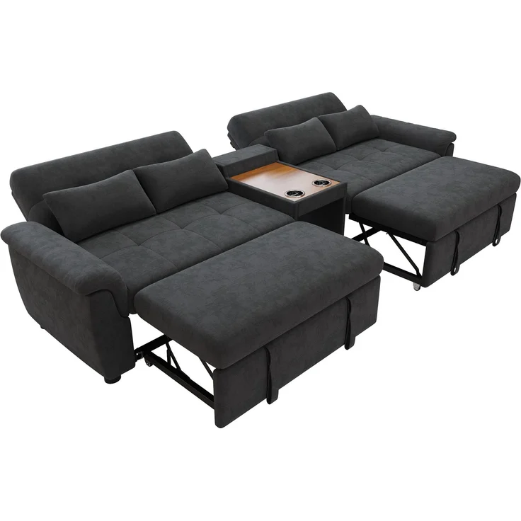ZUBALIYA Schlafsofa 102x54.5 cm, mit Stauraum, mit Ausziehbett, mit Chenille - Bezug, mit breiten Armlehnen, Dunkelgrau – Bild 19