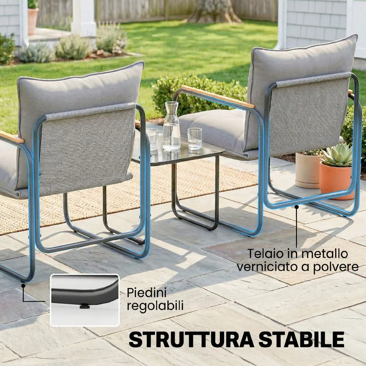 3-teiliges Bistrò-Set, Gartenmöbel aus Metall mit Kissen, Dunkelgrau – Bild 8