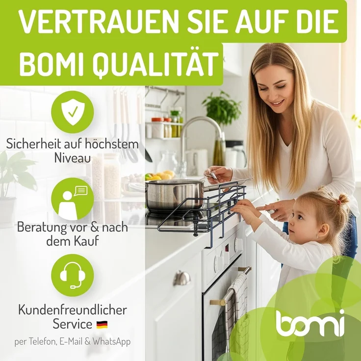 BOMI Herdschutzgitter Herdsicherung Mowi 64-110 cm zum Klemmen, Herd Gitter Schutz Ohne Bohren - Spülmaschinenfest - Rostfrei – Bild 7
