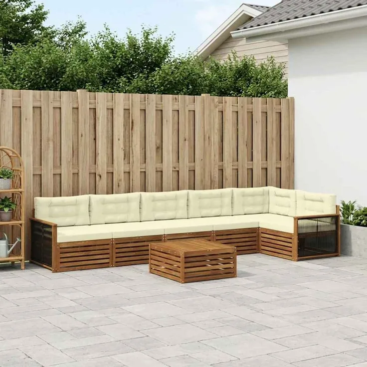 vidaXL Outdoor-Sofagarnitur 7 stk. 6-Sitzer Natur und Creme 3383443