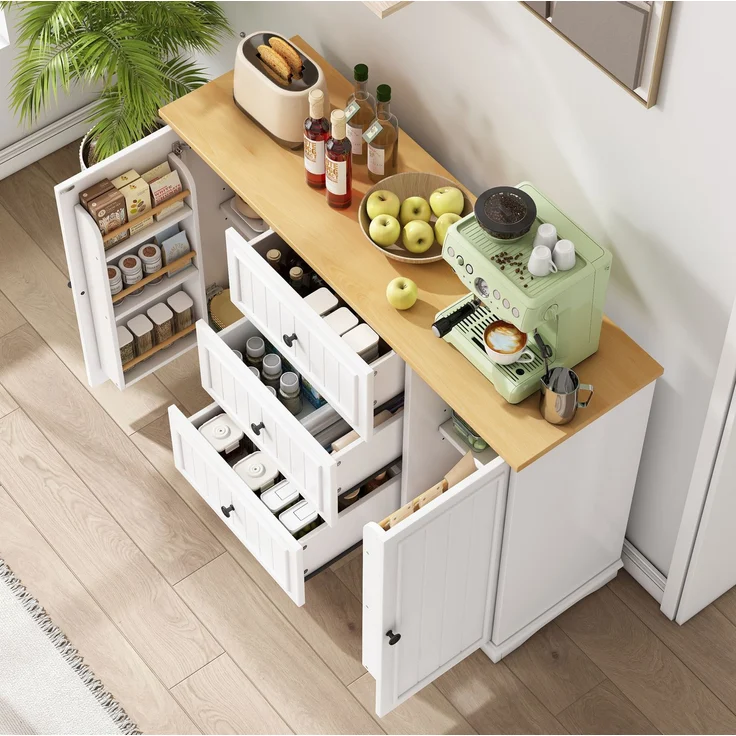 Sideboard 126 x 40 x 86 cm in Weiß mit 3 Schubladen und verstellbaren Einlegeböden – Bild 4