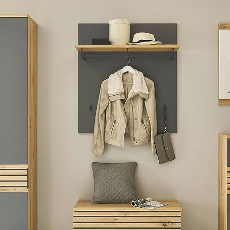 MID.YOU Garderobenpaneel Eiche Artisan, grau, Holzwerkstoff, 85x95x32 cm – Bild 2