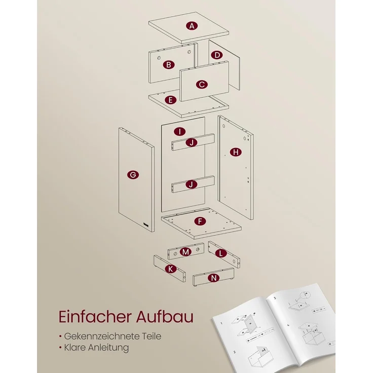 Vasagle 2er Set Nachttisch mit 2 Schubladen, Holz, 65 x 25 x 30 cm, Naturbeige-Wolkenweiß – Bild 7