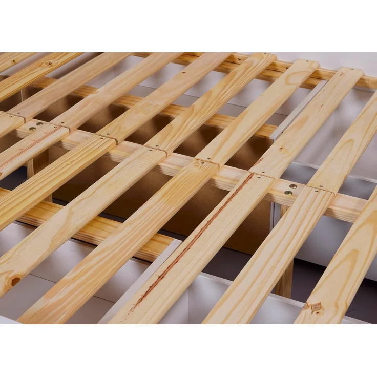 Inter Link - Bett mit Schubladen - Doppelbett 140x200 cm – Kojenbett mit Stauraum – Kiefer massivholz – 2 Schubladen und 1 Schubkasten – Inkl Lattenrost – Weiß lackiert – Efetivo 140x200 cm – Bild 6
