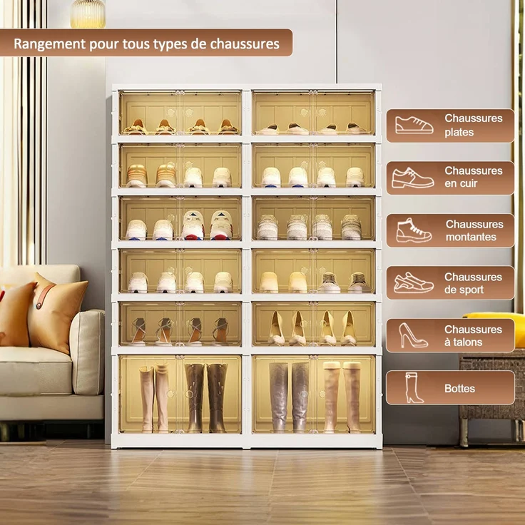 Schuhschrank 116.84x87.12x34.54 cm, faltbar, 6 Ebenen mit Stiefelfach und Magnettür – Bild 9