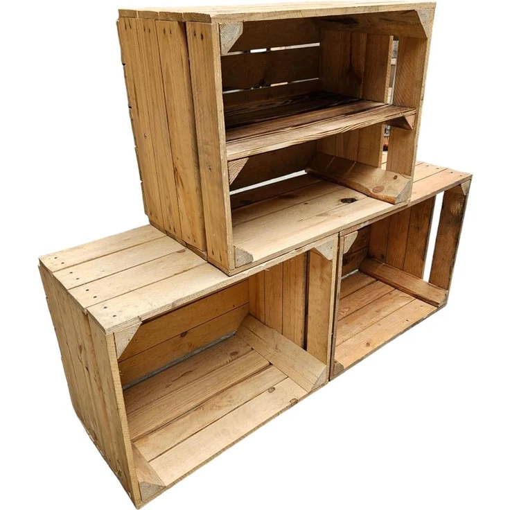 Holzkisten Vintage 3er Set 50 x 40 x 30cm mit Regal lang verbaut – Bild 2