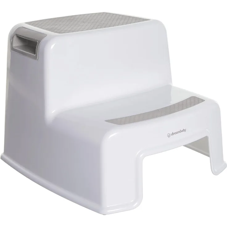 Dreambaby F687 Kinder-Tritthocker Tritt-Schemel Kinderschemel Anti-Rutsch, zweistufig, weiß/grau