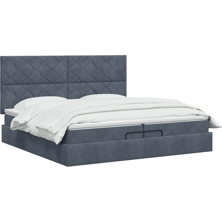 vidaXL Ottoman Bett mit Matratze Dunkelgrau 200 x 200 cm Samt 3457816 – Bild 3