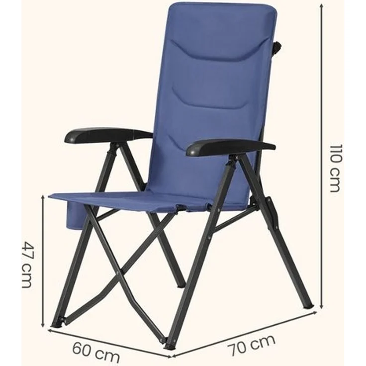 SONGMICS Campingstuhl, verstellbare Rückenlehne 95°-150°, Getränkehalter, Tragetasche, Angeln, Garten, Camping, blau – Bild 5